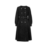 sdeer圣迪奥女装小香风圆领收腰格纹长款风衣S243Z1804 黑色/91 XL/175