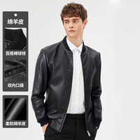 大白鲨 春季男士皮衣外套棒球领时尚百搭防风真皮夹克男