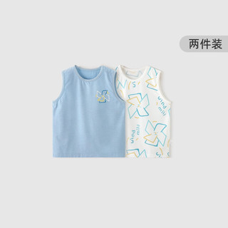 巴厘小猪（BALIPIG）儿童背心夏季薄款婴儿衣服男童无袖T恤休闲吊带上衣 冰蓝（两件装） 90
