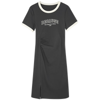 三彩2024春季新款休闲连衣裙美式印花A字裙开叉短裙短袖简约女  S 155/80A