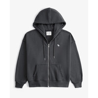 ABERCROMBIE & FITCH女装25春经典小麋鹿美式复古毛圈布连帽卫衣外套KI152-5145 黑灰色 L (165/104A)