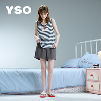 YSO【酷猫系列】睡衣女夏全棉套装圆领背心休闲简约可外穿家居服套装 灰色 L