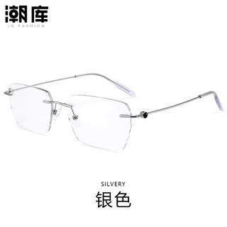  潮库 防蓝光 近视眼镜 镜架 镜片  蔡司视特耐1.61防蓝光镜片0-600 银