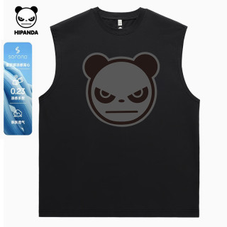 HI PANDA你好熊猫男生休闲背心夏季凉感亲肤吸湿透气重磅棉坎肩无袖t恤男 【凉感索罗娜】-黑#JDP熊猫灰 L