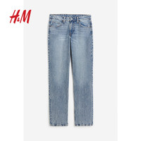 H&M女装牛仔裤春季简约休闲直筒裤舒适中腰长裤宽松柔软裤子1152460 浅牛仔蓝 155/60A