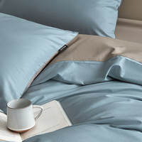 无印良品全棉被套200x230cm双人100%纯棉被罩单件150x200简约双拼色四件套 简兮-海青+山灰【100%全棉】 200*230cm【单被套】