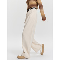 BASIC HOUSE/百家好垂感直筒百搭休闲裤女2024秋季宽松减龄显瘦拖地裤女 米白 L（腰带仅做搭配展示）