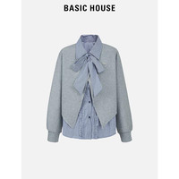 BASIC HOUSE/百家好减龄蝴蝶结格子衬衫女2025春拼接显瘦卫衣外套 藏青色 S
