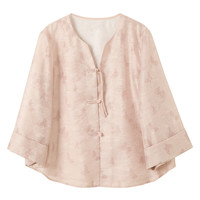三彩【落花微雨】2025春季新中式外套盘扣七分袖开衫宽松C 蜜桃粉花卉发 XL 170/92A