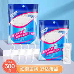 健舒佳 洁齿牙线棒 高拉力护理牙线牙签 细滑纤维圆线 2袋/300支（便捷袋装）