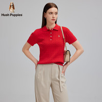 Hush Puppies【明星同款】暇步士女装2025夏季舒适百搭气质短袖POLO衫 石榴红 M