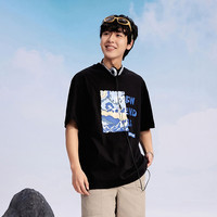 美特斯邦威重磅短袖T恤男2025夏潮流休闲撞色印花舒适上衣AA 165/88A/S 影黑