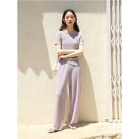 自巧小个子醋酸cleanfit t恤休闲裤套装女2024夏装慵懒感上衣 紫色上衣 M (4码)