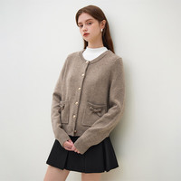 范思蓝恩23FS14741美拉德色系设计感时髦减龄手工蝴蝶结针织开衫 卡其绿 XL