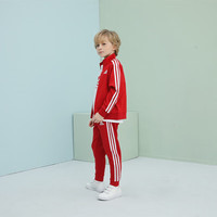 adidas阿迪达斯春秋套装 儿童运动套装春秋户外休闲夹克长裤两件套 红/白 152