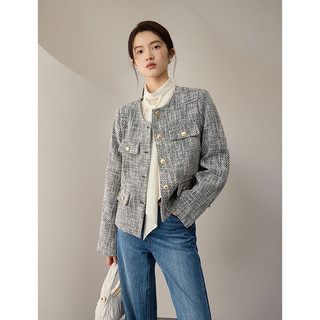 自巧（ZIQIAO）小个子设计感小香风外套女时髦气质浅灰色短外套 浅花灰 M (4码)