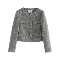 自巧(ZIQIAO)小个子设计感小香风外套女2023秋季新款时髦气质浅灰色短外套 (3码)