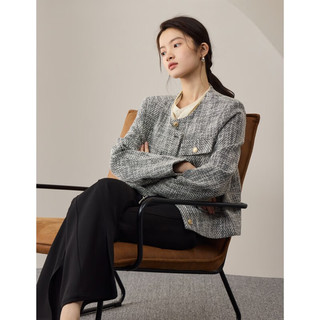 自巧（ZIQIAO）小个子设计感小香风外套女时髦气质浅灰色短外套 浅花灰 M (4码)