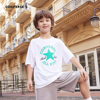 Converse匡威童装男女童凉感短袖T恤夏季舒适透气宽松版型儿童短T 白色/深薄荷 150 /72 【身高140-152cm】