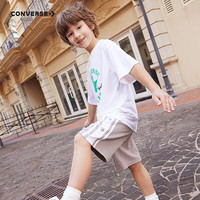 Converse匡威童装男女童凉感短袖T恤夏季舒适透气宽松版型儿童短T 白色/深薄荷 110 /52 【身高98-104cm】