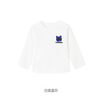 YeeHoO英氏男童女童t恤夏装纯棉开肩 夏季中大童短袖T恤 白底蓝印YRTAJ3P522A 90 cm 90cm
