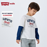 Levi's 李维斯童装男童长袖t恤2025生肖款假两件儿童春节衣服 糖果白【纯棉】 160 /80 【身高158-170cm】