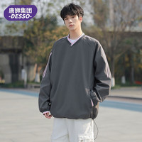 DESSO唐狮集团美式条纹V领卫衣男士春季2025宽松休闲长袖上衣 MYW25-6002-黑色 L