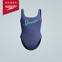 SPEEDO 泳衣女复古logo性感露背温泉度假防晒抗氯休闲连体泳衣 深蓝色 L