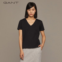 【100%棉】GANT/甘特女士简约通勤风纯色百搭V领上衣重磅短袖T恤 5黑色 XS