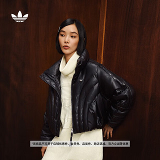 adidas 阿迪达斯 630蓬仿皮宽松短款保暖鸭绒羽绒服女装阿迪达斯官方三叶草 黑色 M