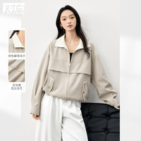 2025春装设计感拼色休闲翻领小个子宽松工装夹克女式短外套