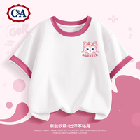 C&A女童短袖t恤2025童装夏装衣服儿童夏季半袖衣服 小花K白红 120