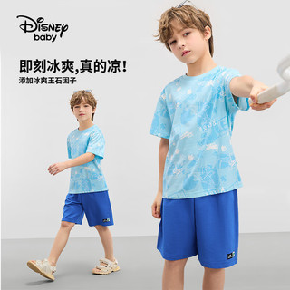 迪士尼（Disney）童装男童凉感短袖T恤中裤套装夏季2024宝宝帅气撞色两件套 蓝底涂鸦恐龙 110