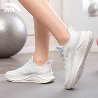 安踏（ANTA）女鞋2025夏季新款一体飞织轻质跑步鞋氢运动鞋女慢跑鞋跳绳鞋子女 象牙白/浅雾灰 37.5