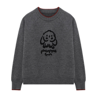 Basic House/百家好春季新款韩系卡通半高圆领插肩袖宽松针织毛衣