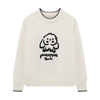 Basic House/百家好春季韩系卡通半高圆领插肩袖宽松针织毛衣 米白色 M