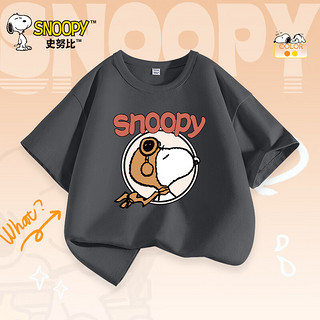 SNOOPY 史努比 男童t恤夏季2025儿童半袖纯棉夏装短袖衣服男孩宽松打底上衣 中灰/S飞行员 130