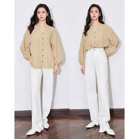 初语法式灯笼袖文艺纯棉提花衬衫女2025年春季新款气质百搭上衣