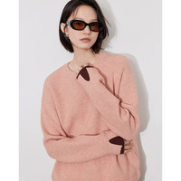 初语假两件圆领毛衣慵懒高级感针织衫女安可拉红上衣 藕粉色 M