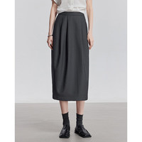 初语气质通勤花苞裙女2025年春季中长款百搭西装腰半身裙子 深灰色 XL