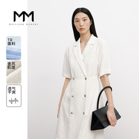 MM麦檬夏冰丝白色小香风西装式连衣裙女