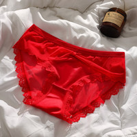 浪莎大红女士内裤女本命年蕾丝3条纯欲风新娘结婚性感纯棉裆三角短裤