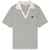 VEGA CHANG短袖T恤女2025年夏季新款潮流撞色条纹POLO领休闲百搭体恤衫上衣