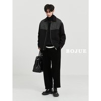 伯爵卓尔高级感拼接毛呢夹克男翻领韩版通勤保暖单面呢男装外套 陨石黑B-U341589 3XL