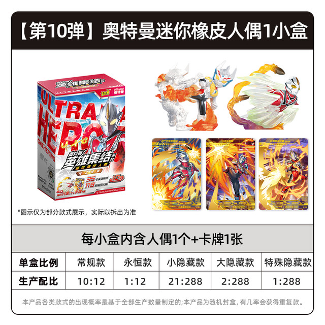 卡游 奥特曼英雄集结系列迷你橡皮人偶第10弹 1小盒（1人偶+1卡牌）