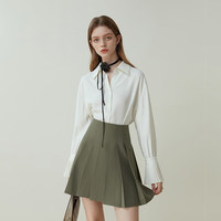 范思蓝恩23FS11193 学院风减龄百褶短裙女春秋季高腰a字半身裙子 烟绿色 M