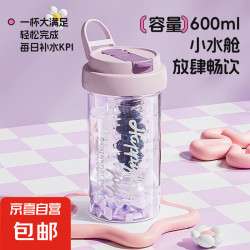京喜 春季便携水杯运动吸管杯子带茶仓耐高温学生女 便携茶漏吸管杯紫色 500ml 1个