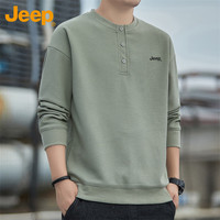 吉普（JEEP）卫衣男春秋季宽松长袖T恤男士休闲潮流衣服男装 豆绿 L 