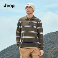 吉普（JEEP）长袖T恤男休闲百搭宽松POLO衫翻领男士体恤打底衫 橄榄绿 L 