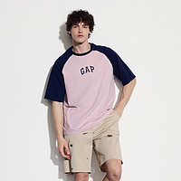 Gap 男女装2024夏季LOGO棉质撞色插肩袖短袖T恤美式上衣544461 175/96A(L)亚洲尺码 粉蓝撞色